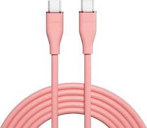 USB-C to USB-C Cable 2m, 60W Fast Charging Cord with 480Mbps Data Transfer, Flexible Food-Grade Silicone, Durable Type-C Charger Cable for MacBook, iPhone, iPad, Samsung, Android (Pink)