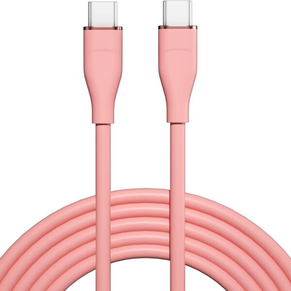USB-C to USB-C Cable 2m, 60W Fast Charging Cord with 480Mbps Data Transfer, Flexible Food-Grade Silicone, Durable Type-C Charger Cable for MacBook, iPhone, iPad, Samsung, Android (Pink)