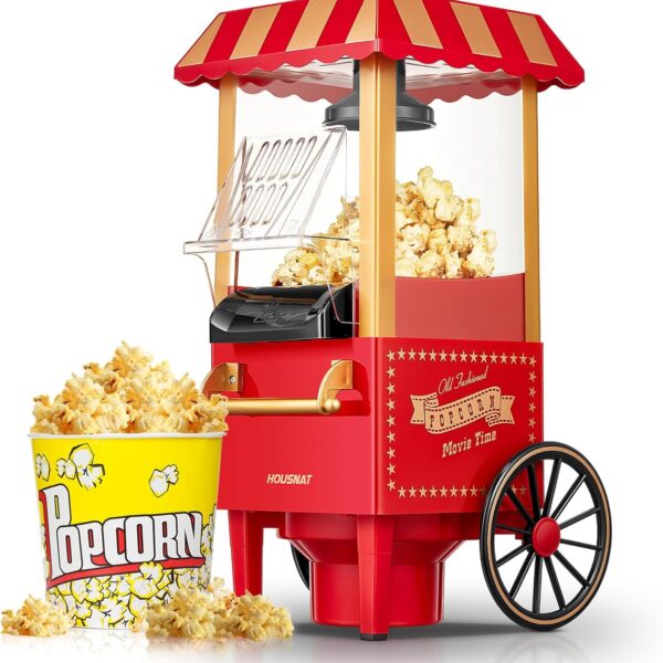 Popcorn Maker 1200W, Home Hot Air Popcorn Machine, Healthy & Fat-Free, Easy to Clean & Use, Best Theater Popcorn Popper for Movie Night,Parties, Kids Birthday Party Favorites, Red