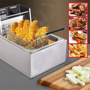 6.5 L Electric Fryer, 2500W Deep Fat Fryer with Frying Basket, Stainless Steel Countertop Fryer, Adjustable Temperature, Used in Restaurants, Fast Food Restaurants, French Fries Donuts