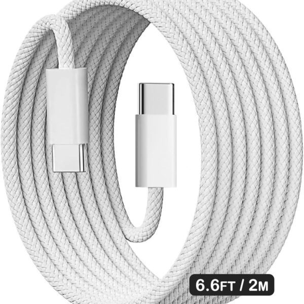 2 pack ONE TO FOUR USB C to USB C Cable 2 M, 60W Braided, Faster Charging Cord, Power Delivery PD Cable Type C, Compatible with iPhone 15/15 Pro/15 Plus/15 Pro Max,iPad Mini/Pro, MacBook Pro/Air, White